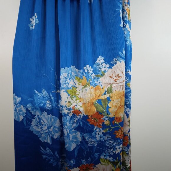 ZARA Cold shoulder Floral Blue Maxi Dress Lined Size L - Picture 12 of 14